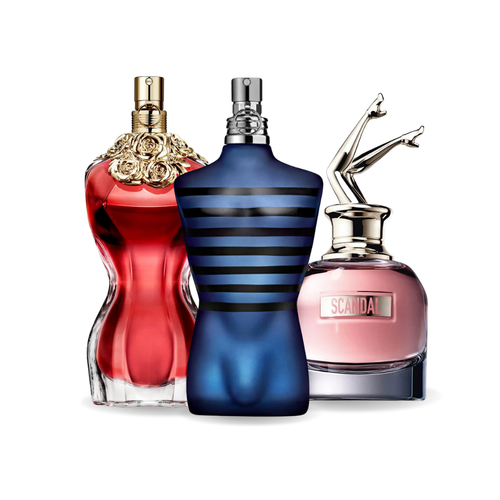 HELYETTESÍTŐ (NEM EREDETI REPLIKA) PARFÜM SZETT – EREDETI PARFÜMÖK ÁLTAL IHLETETT: LA BELLE, ULTRA MALE és Gaultier SCANDAL 100 ml.