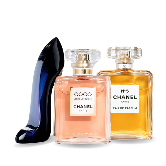 HELYETTESÍTŐ (NEM EREDETI REPLIKA) PARFÜM SZETT – EREDETI PARFÜMÖK ÁLTAL IHLETETT: GOOD GIRL, COCO MADEMOISELLE a Chanel Nº5 100 ml.