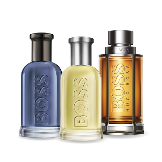 HELYETTESÍTŐ (NEM EREDETI REPLIKA) PARFÜM SZETT – EREDETI PARFÜMÖK ÁLTAL IHLETETT: BOSS BOTTLED, BOSS THE SCENT és BOSS BOTTLED INFINITE 100 ml.
